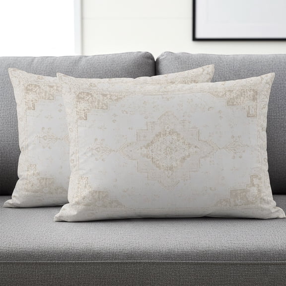 Set of 2 Boho Floral Motifs Pillow Covers 12x20 Inch, Vintage Distressed Beige Flower Farmhouse Decorative Throw Pillow Cases Cotton Cushion Covers for Sofa Couch Bed Living Room Bedroom Home Decor