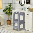 thumbnail image 5 of iRerts Step Stools for Kids, Wooden Toddler Step Stool with 2 Steps and Anti-slip Feet, Toddler Child Standing Tower for Bathroom Kitchen Counter Learning for Toddlers 18 Months and Older, Gray, 5 of 9