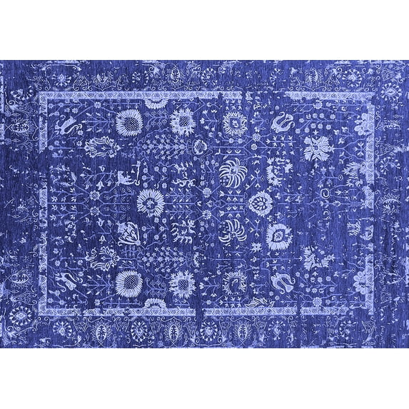 Ahgly Company Machine Washable Indoor Rectangle Oriental Blue Industrial Area Rugs, 8' x 10'