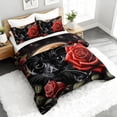 thumbnail image 3 of 3pcs Black Cat Red Rose Comforter Set, Gothic Bedding Set for Bedroom or Guest Room Decor, All Seasons Quilt Machine Washable Duvet with 2 Pillowcases, 3 of 7