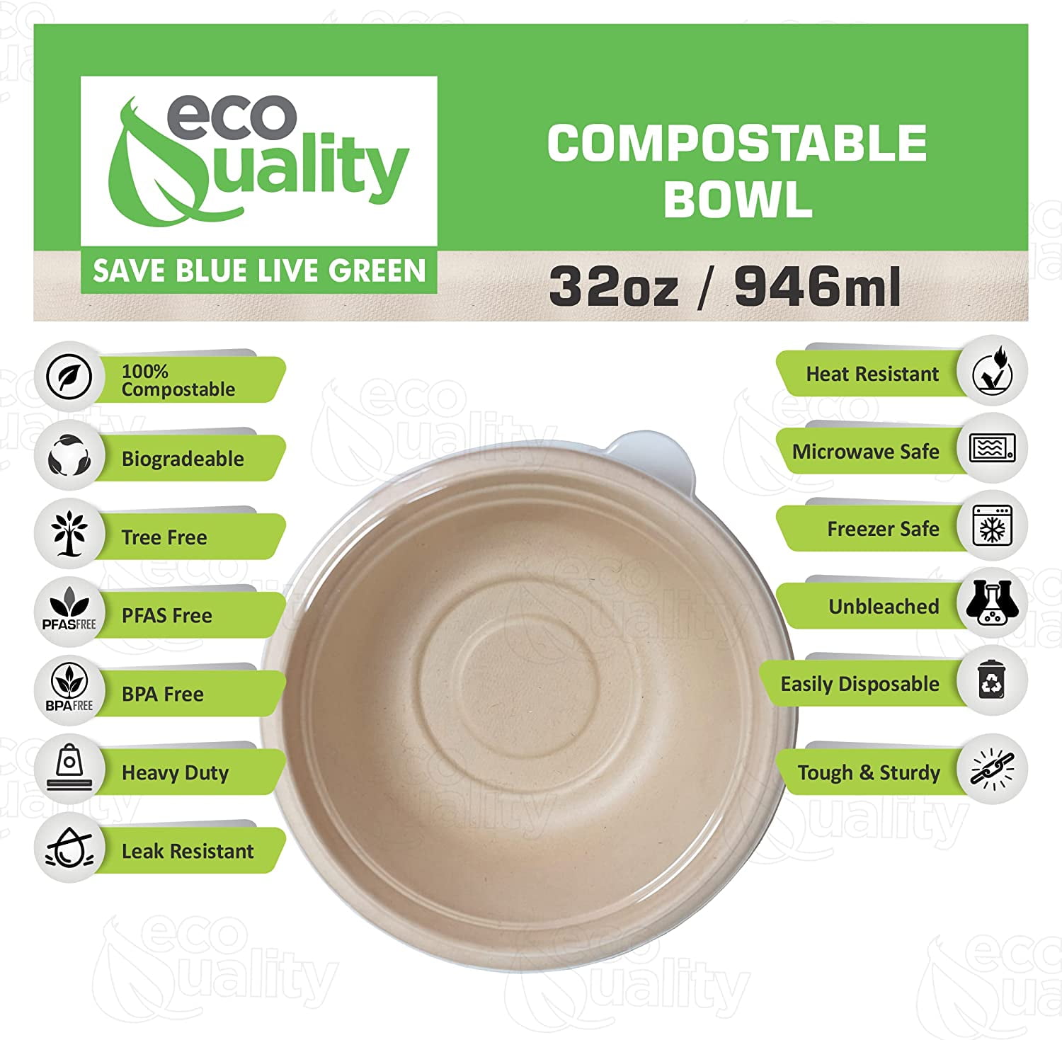 [25 Pack] 32 oz Round Disposable Compostable Paper Bowls with Lids Heavy-Duty, Eco-Friendly Natural Bagasse Unbleached, Heat Resistant, 100% Biodegradable Salad Bowls Alternative to Plastic