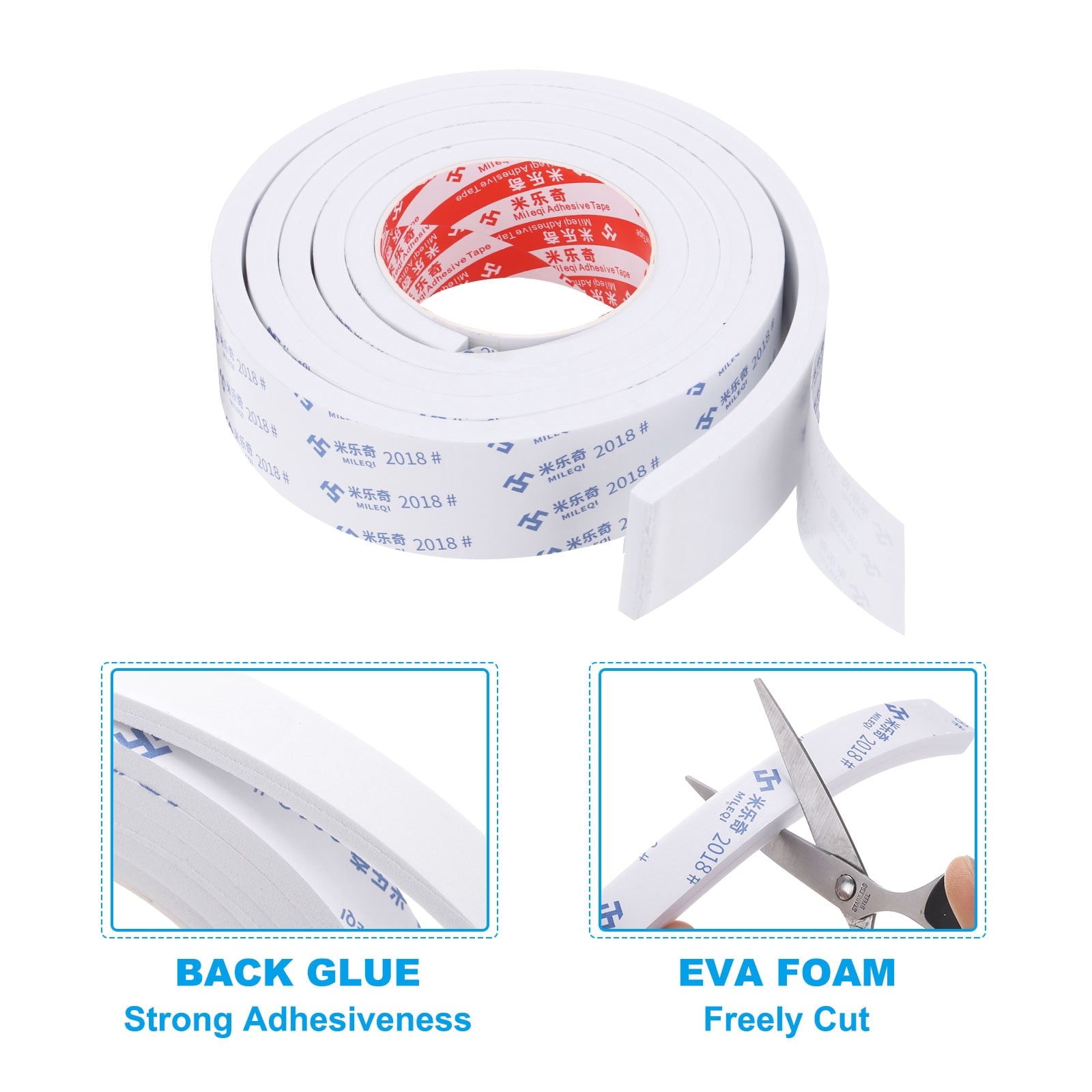 REGALWOVEN 2m/6.6ft Sealing Foam Tape 4.5cm Wide 10mm Thick Single Sided Weather Stripping Door Seal Strip White, 2Roll
