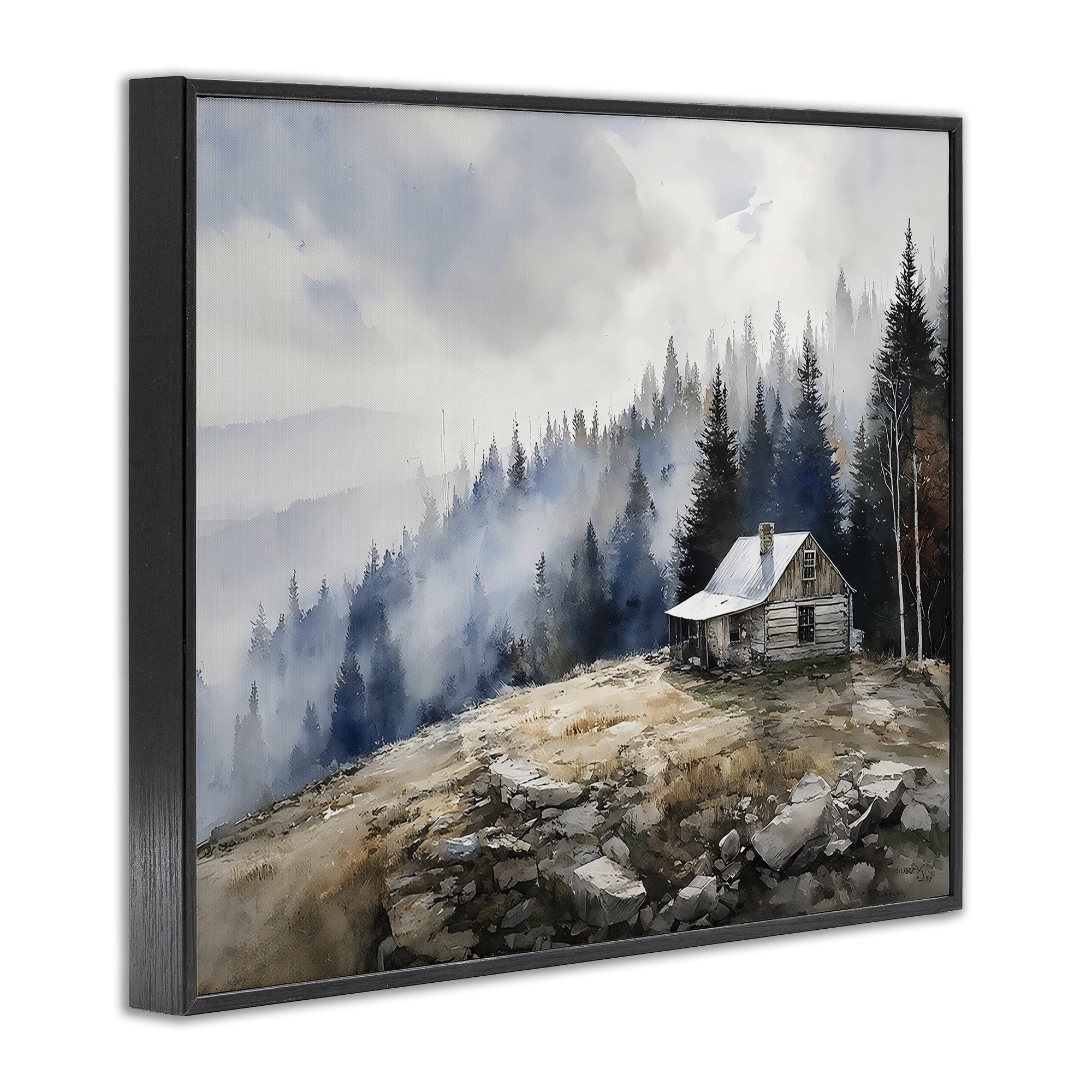 Stupell Industries Misty Cabin on Ridge Black Framed Giclee Art, design by Franklyn Gregory