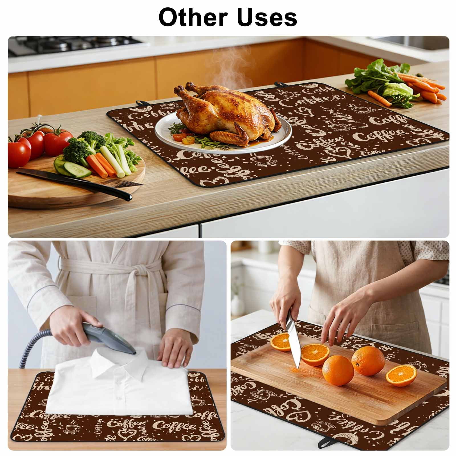 Brown Coffee Vintage Stove Top Cover for Electric Stove, Heat-proof & Non Slip Glass Top Stove Cover Protector, Coffee Cup Love Hearts Farmhouse Kitchen Flat Cooktop Rubber Mat 24x21 Inches