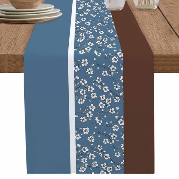 nqOlkjepod Blue Brown Flowers Table Runner 72 Inches Long Farmhouse Dress Scarves, Classic Botanical Art Elegant Dining Tablerunner for Coffee Table/Kitchen Island/Party Décor, 18" x 72"