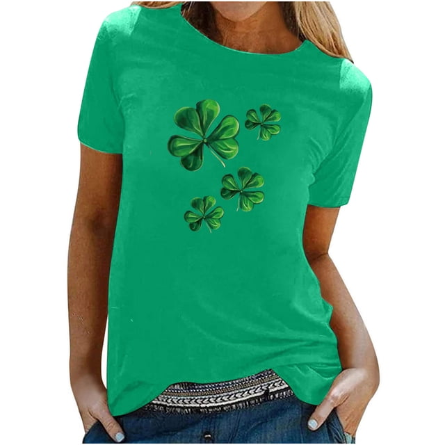 Besolor T-Shirts de la Saint-Patrick pour Femmes Été Col Rond Manches Courtes Tuniques Tops Décontractés Blouse Graphique Ample