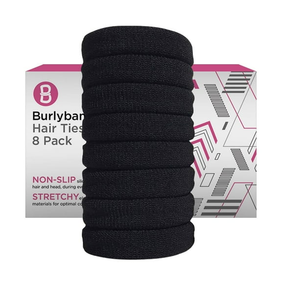 Burlybands Thick Hair, Ponytail Scrunchies, Black Plain, 8 Pieces