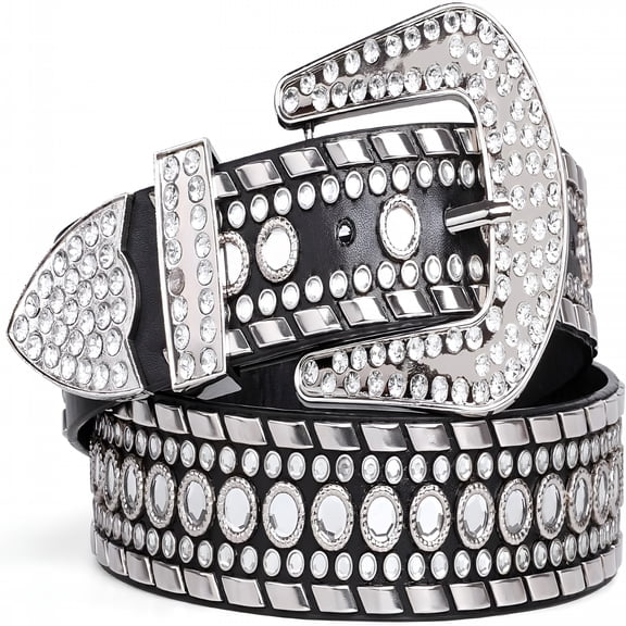TELOLY Rhinestone Belt for Men Women Western Cowboy Cowgirl Bling Studded Leather Belt for Jeans Pants