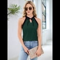 thumbnail image 4 of Blusas Sin Mangas con Cuello en V y Cordones para Mujer, Elegantes, de Oficina, con Bloques de Color, Informales, 2025. Verde XXL, 4 of 10