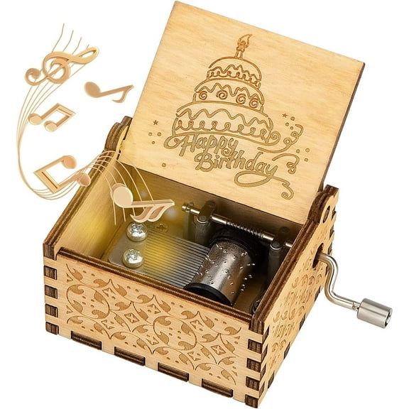 Zhangyh Happy Birthday Music Box Wooden Hand Crank Music Boxes Musical Box Gift for Kids Friends Family