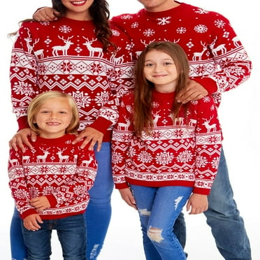 Matching Family Christmas Sweaters Long Sleeve Crew Neck Snowflake Pullovers Holiday Knitwear