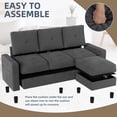 thumbnail image 4 of Walsunny 76.4" Convertible Sectional Sofa, L Shaped Sectional Sofa with Side Pocket, 3 Seat Sofa Couch with Storage Ottoman for Small Living Room, Apartment, Bedroom, Dark Gray, 4 of 13