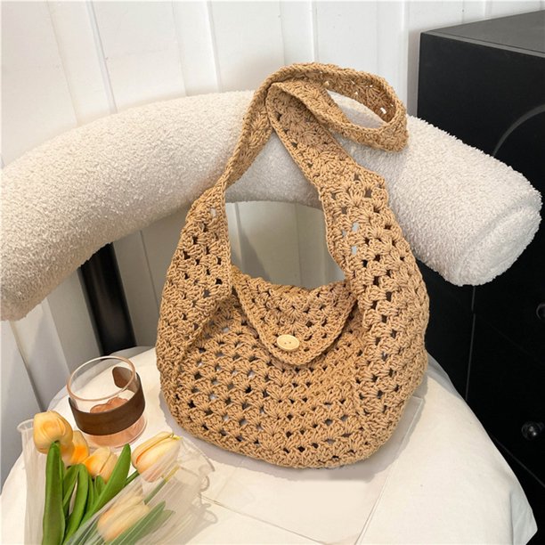 Bolso de bolso de gran capacidad para mujeres Bolso de mano con panel de tejido con estilo (marrón)