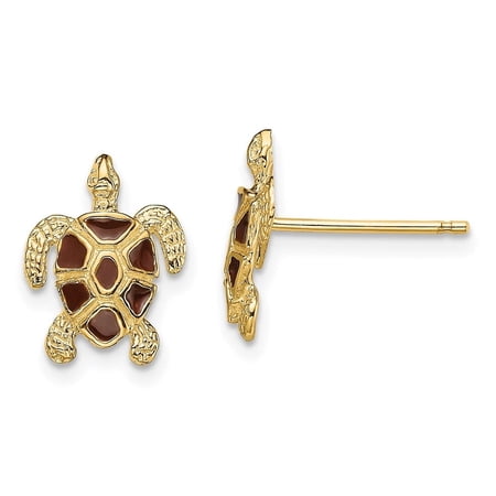 Auriga Fine Jewelry 14K Yellow Gold Turtle with Enamel Shell Textured Stud Earrings for Women
