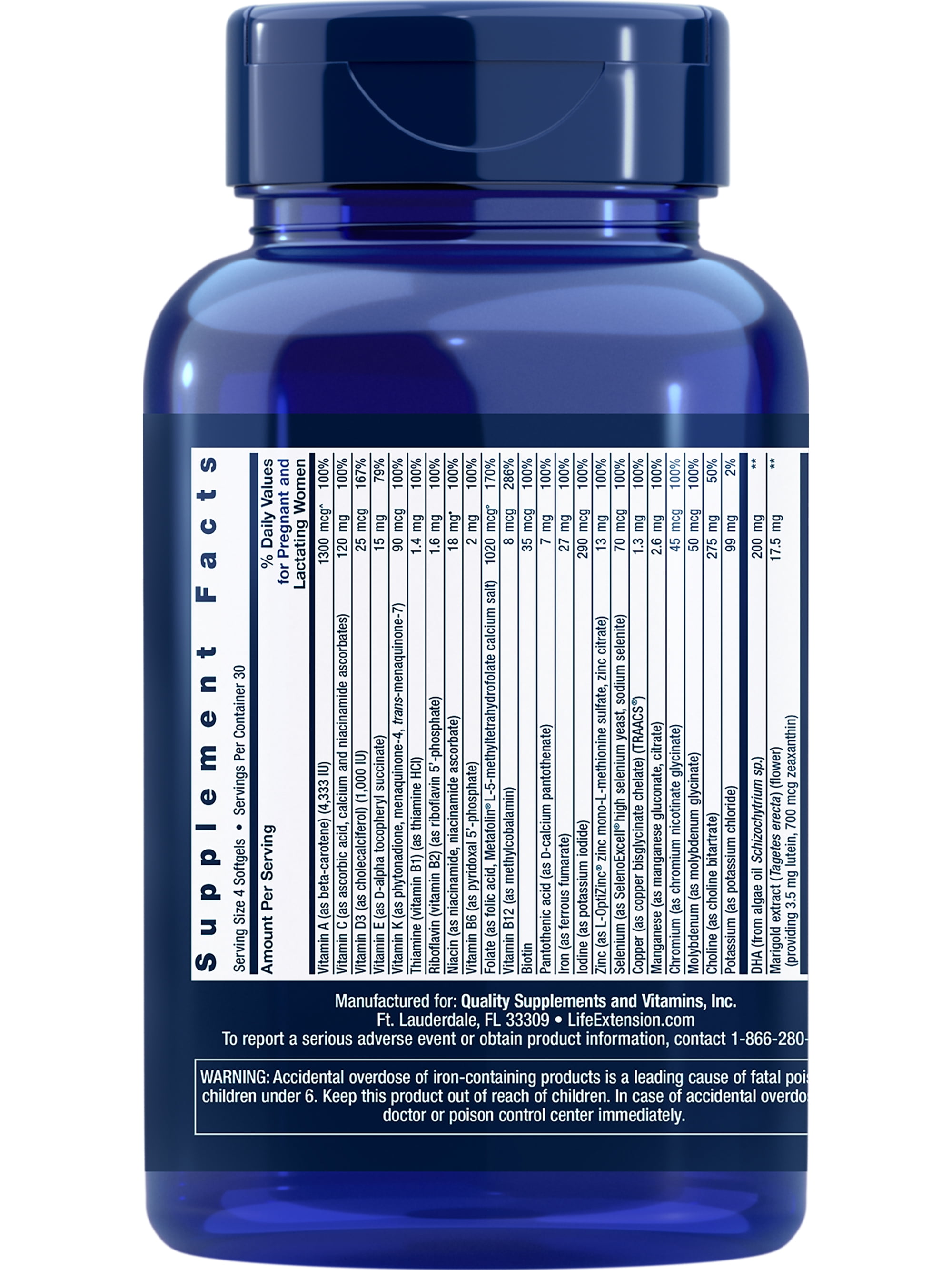 Life Extension Prenatal Advantage Supplement - Comprehensive Prenatal Vitamin - Gluten-Free, Non-GMO - 120 Softgels