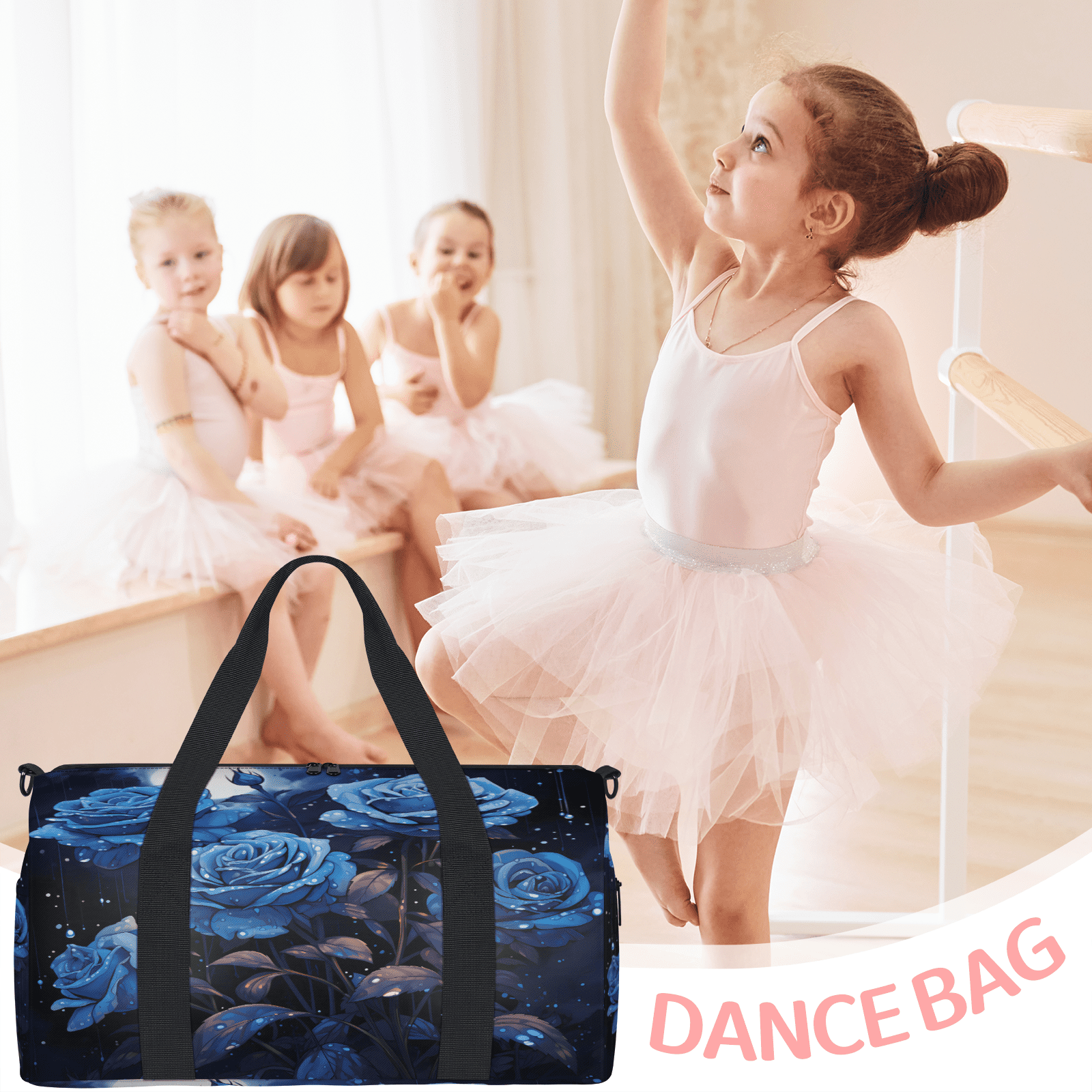 Herdesigns Blue Flower Travel Duffle Bag Sports Yoga Weekender Overnight Carry on Workout Bags Lightweight Waterproof Gym Tote Bag for Women