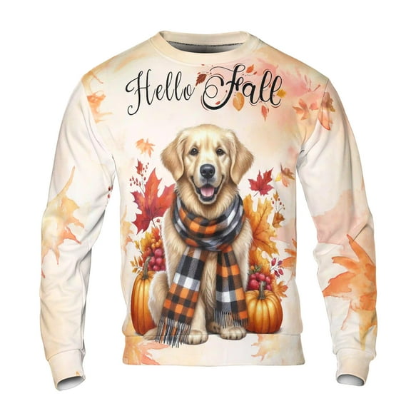 Hello Fall Golden Retriever Scarf Welcome Autumn with Leaves Pumpkins All Over Print 3D Sweatshirt Unisex Merch Goldens Dog Lover Gifts Idea - 00011