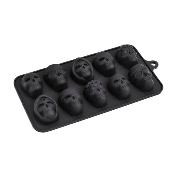 Skull Silicone Mold with 10 Cavity Non-Stick Design, Black Silicone, for Baking, Ice Making, and Resin Crafts