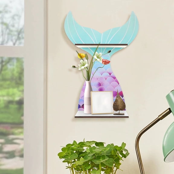 FRCOLOR Mermaid Wall Shelf Wood Floating Shelves for Home Decoration Assorted Color 12.5 Inches