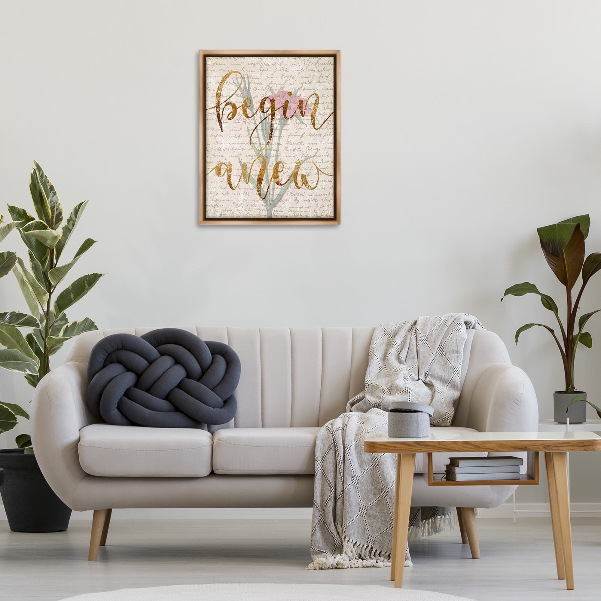 Stupell Industries Vintage Begin Anew Botanical & Floral Painting Brown Floater Framed Art Print Wall Art, 25 x 31