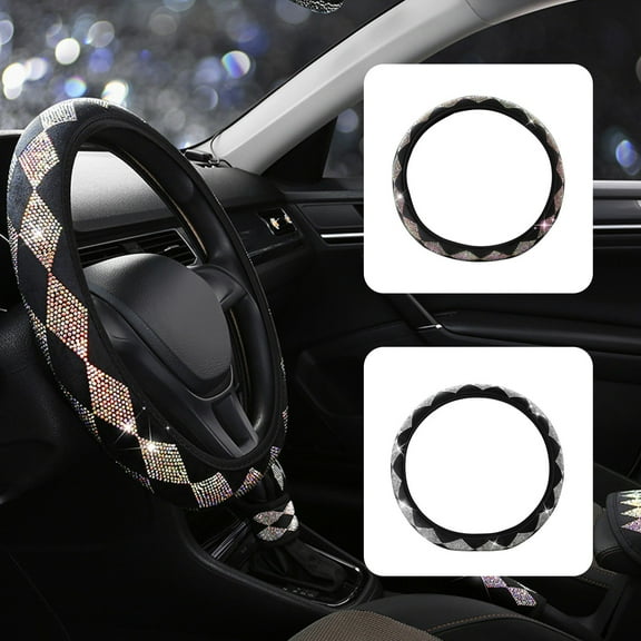 Rhinestone Steering Wheel Cover, Crystal Diamond Car Wheel Protector, Sparkling Universal Fit 14-15 Inch Steering Wheel for Women Drivers