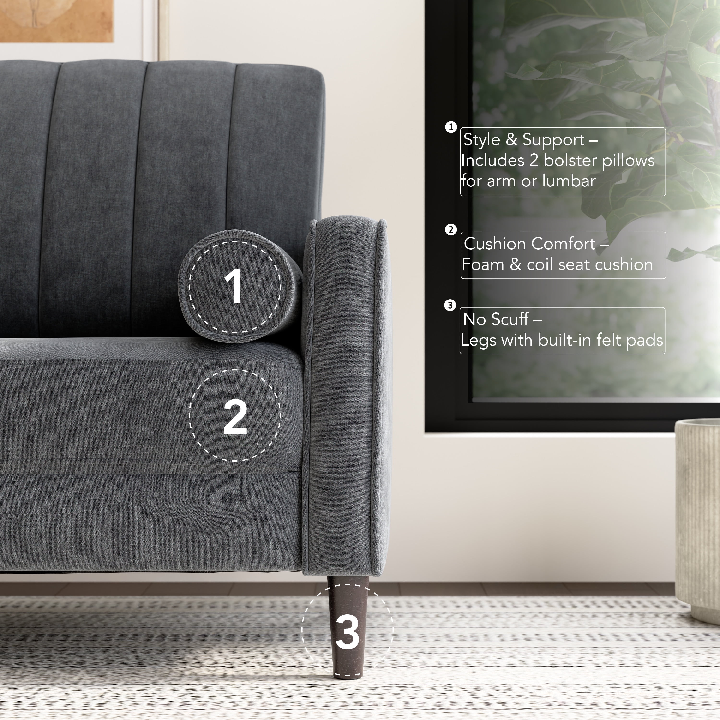 Bush Home Max 54W Loveseat in Iron Gray Chenille Fabric