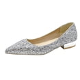 thumbnail image 2 of Miluxas Women's Sequins Closed Pointed Toe Flat Shoes Comfortable Slip On Shiny Bridal Wedding Flats Classic Chunky Heel Party Dress Shoes Silver 6.5(38), 2 of 9