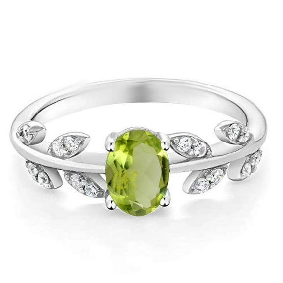 Sterling Silver 925 Natural Peridot Gemstone Tree Leaf August Birthstone Ring For Women
