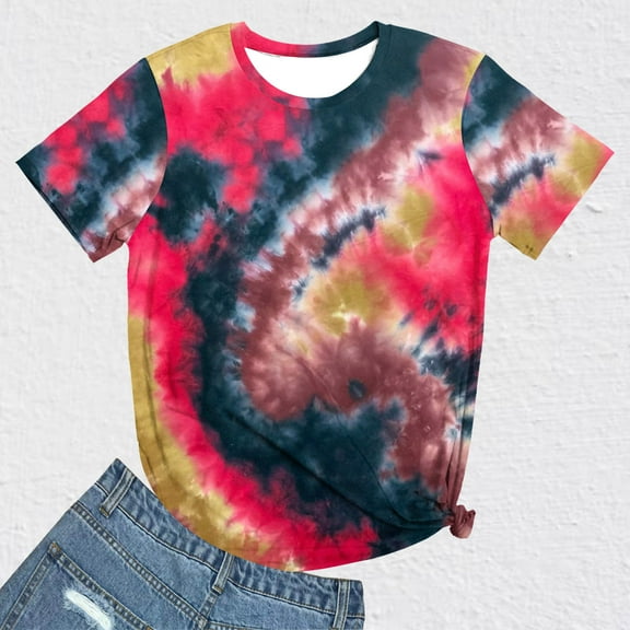 Short Sleeve Blouse Cropped Womens Tops Trendy 2025 Womens Tie Dye Tops and Blouses Plus Size Tops for Women Items Ordered by Me