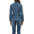 thumbnail image 3 of INSPIRE CHIC Women's Point Collar Long Sleeve Distressed Raw Hem Button Denim Shirt XS Blue, 3 of 6