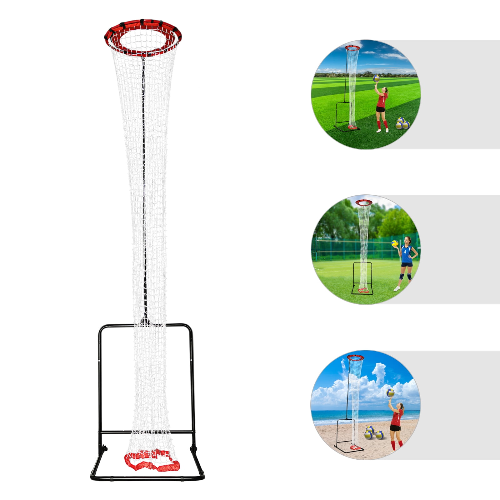 Black & Red Adjustable Volleyball Trainer - 5.58-11ft Height & 0-90° Angle - Professional Knotless Net - Portable with Wheels