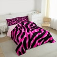 thumbnail image 3 of Manfei Zebra Striped Queen Comforter Set,Woodland Animal Bedding Sets,Pink Black Bedding Comforter Set For Teens Girls,Super Cozy Room Decor Reversible,3 Pieces, 3 of 8
