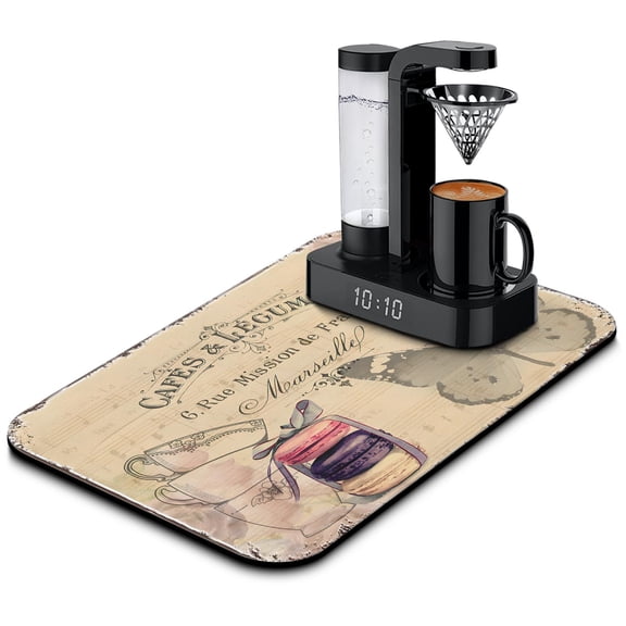 Coffee Mat, Coffee Pot Vintage Pattern Coffee Bar Mat for Coffee Station Accessories and Organizer, Absorbent Dish Drying for Kitchen Counter, Coffee Bar Decor Coffee Machine Mat 19.5x12in