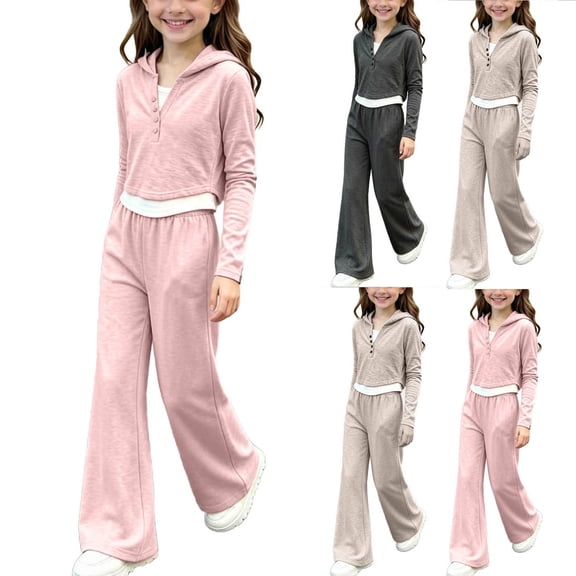 ITSAME Girls Outfits 2-Piece Long Sleeve Hooded Tops and Pants Spring Fall Casual Athletic Set Pink Size 12