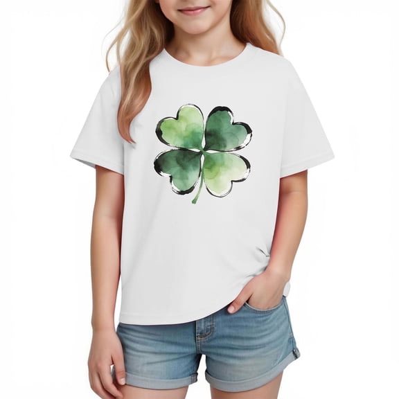 HAiming Cotton St Patricks Day T-Shirts for Kids Shamrock Graphic Round Neck Casual Short Sleeve Tops