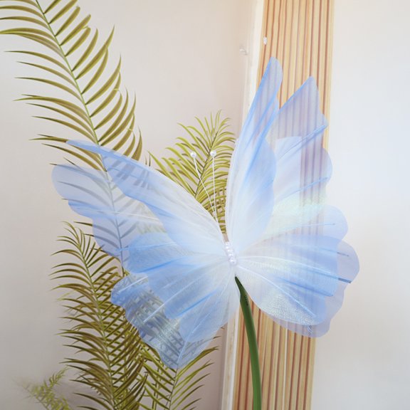 50cm Silk Yarn Artificial Butterfly New Mariage Decor Fake Butterfly Wedding Party Giant Gauze Gradient color Three-dimensional Butterfly(Gradient Blue)