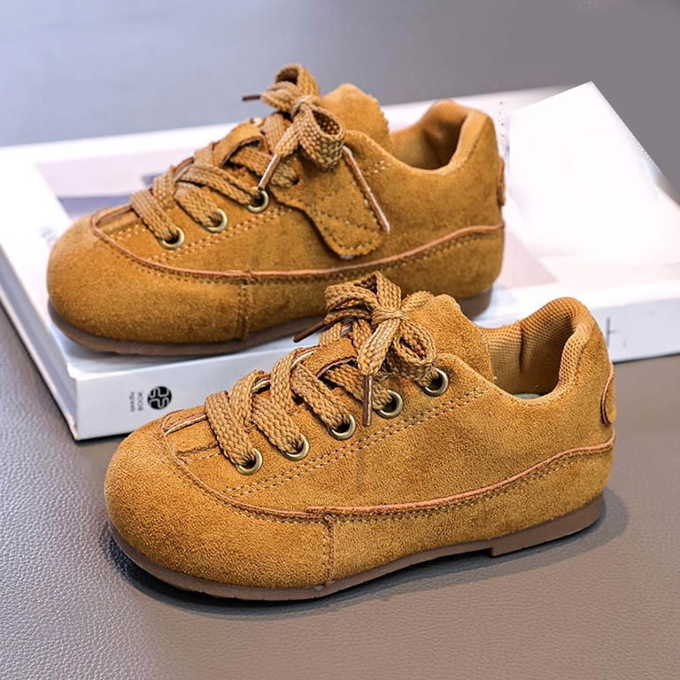 Mostsola Girls Dress Shoes Vintage Splice Suede Lace up Low Heel Casual Round Toe Walking Shoes Comfortable Platform Sneakers Yellow 12 Little Kid,