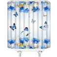 thumbnail image 2 of Blue Flower Butterfly Shower Curtain Spring White Blue Blooming Floral Butterfly Nature Plant Bathroom Decor Fabric Curtain with Hooks, 2 of 3