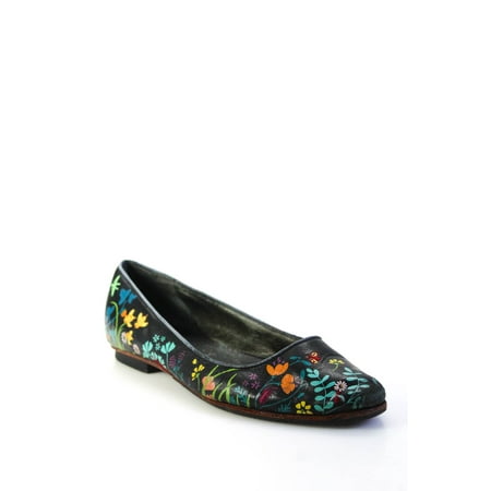 

Pre-owned|Camper Womens Floral Leather Ballet Flats Black Multi Color Size 8