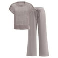 thumbnail image 4 of vigerkar Women Two Piece Outfits Crochet Sheer Knit Sweater Top Wide Leg Pants Lounge Matching Sets Sweatsuit Travel Clothes Grey, XXL, 4 of 8