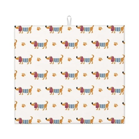 

Vsdgher Dachshund Dog Puppy Print Dish Drying Mat Kitchen Counter Mat Dish Drying Pad for Dishes Utensils Pots and Pans 16 x 18