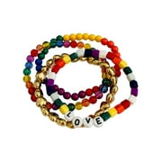 No Boundaries Rainbow Love Beaded Stretch Bracelets, 4 Pack