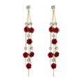 thumbnail image 2 of Pendientes largos con borlas y rosas para fiesta, boda, pendientes colgantes con diamantes de imitación, 2 of 3