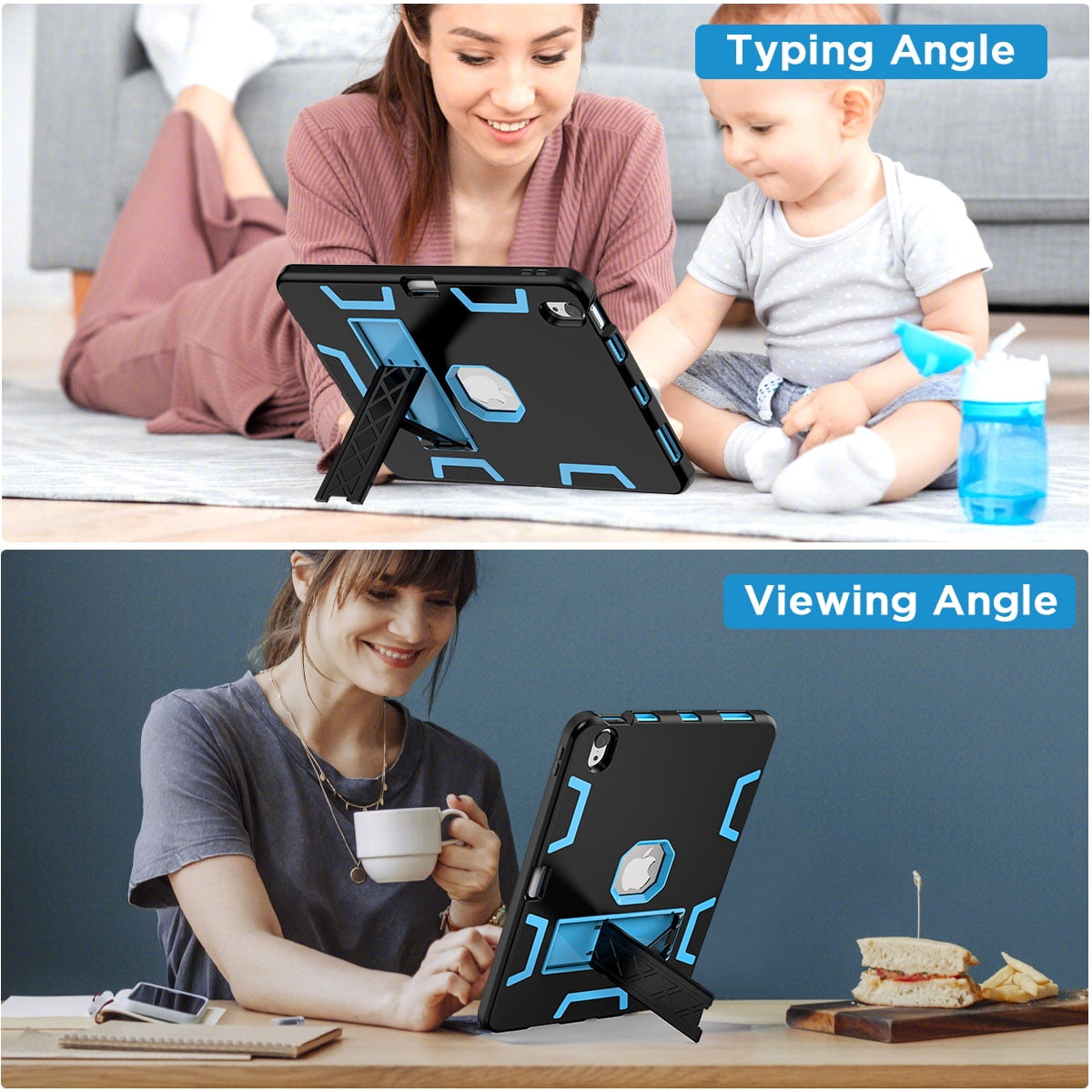 AICase For iPad Air 11-inch M2 (2024), iPad Air 5th 4th Generation 10.9 inch 2022 2020 Case with Pencil Holder,Heavy Duty Shockproof Stand Cover Screen Protector