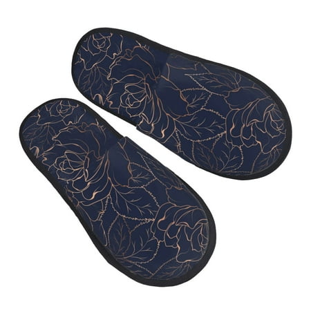

Balery Copper-Gold Gloss Outline Navy Dark Blue Slient Indoor Furry Fleece Comfort House Shoes Soft Non-Slip Home Shoes Cotton Slippers House Slippers-- Large