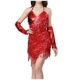 thumbnail image 4 of Wancir Cocktail Dresses for Women Sexy Deep V-Neck All-Over Fringe Spaghetti Straps Dress Sequins Feather Prom Party Dress, 4 of 8