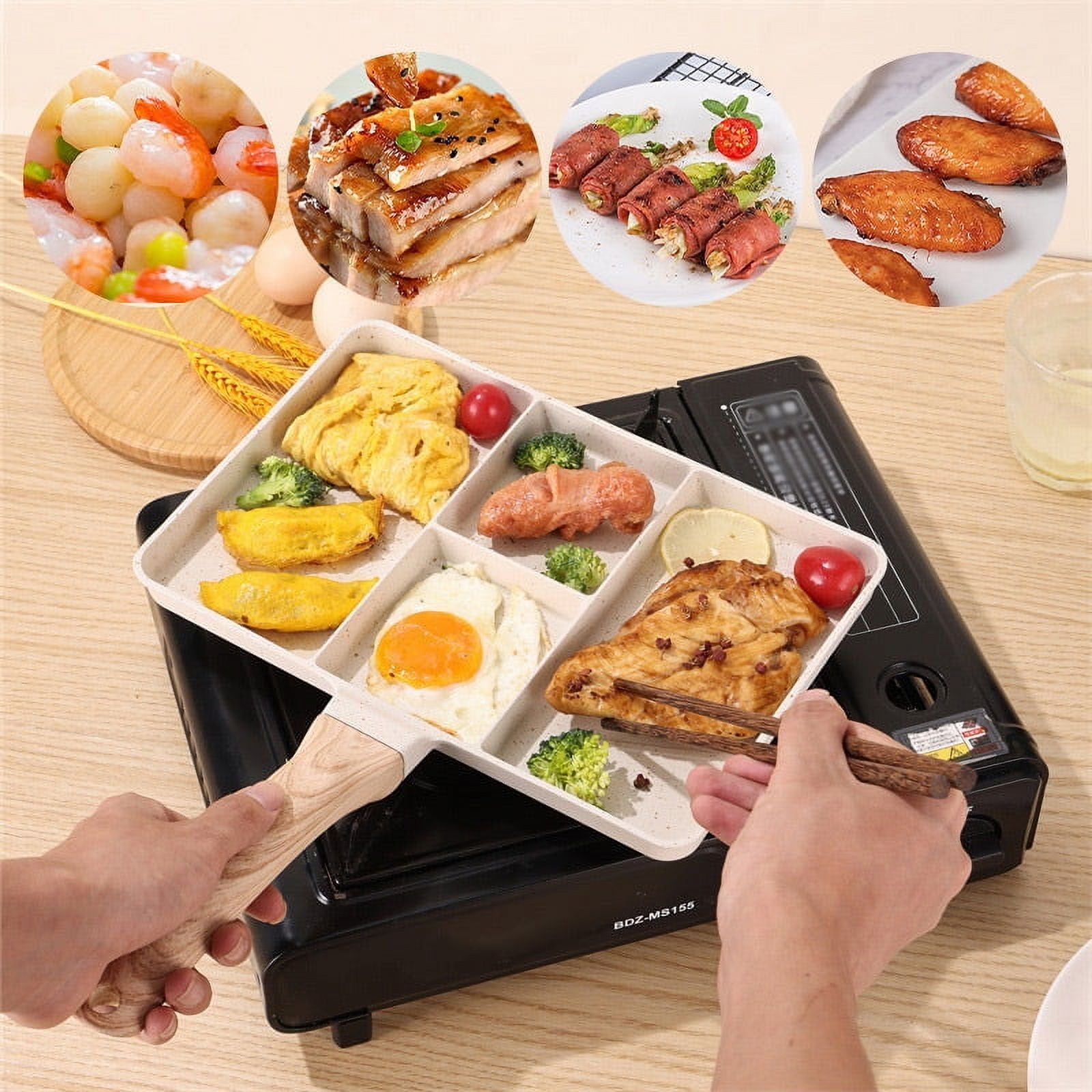Nonstick Divided Grill Pan,4 Section Breakfast Pan with Divider, 4 in 1 Versatile Griddle Pan for Breakfast