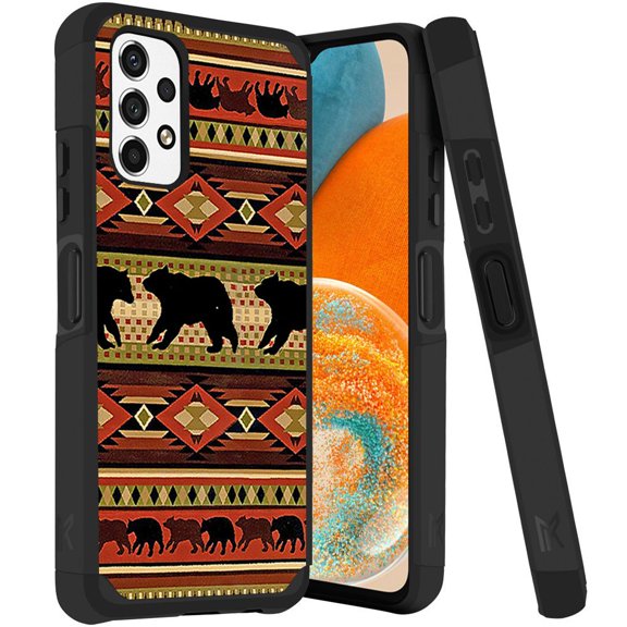 ANJ  Rugged Dual Layered Shockproof Slim Hybrid Case   Tempered Glass Cover Compatible with Samsung Galaxy A23 5G - Tribal Bears