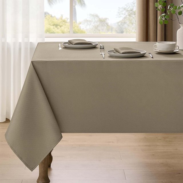 Solid Demask Dining Rectangular Table Cloth, Outdoor Waterproof Party Table Cover for Wedding, Picnics Table, Rectangle Easy to Clean Tablecloth(Oblong, 60 x 104 Inch (8-10 Seats), Coffee)