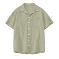 thumbnail image 5 of LTTVQM Button Down Shirts for Men Casual Short Sleeve Shirt Textured Linen Summer Beach Tops with Pocket Light Green M, 5 of 7